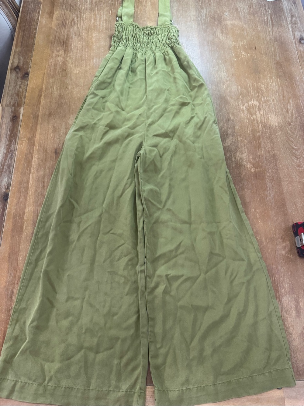 Tractr Olive Green Smocked High-Waist Wide-Leg Jumpsuit